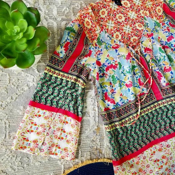 New Directions Brand Top Blouse Boho Multi-Color Floral Print Size 0X - Picture 1 of 11